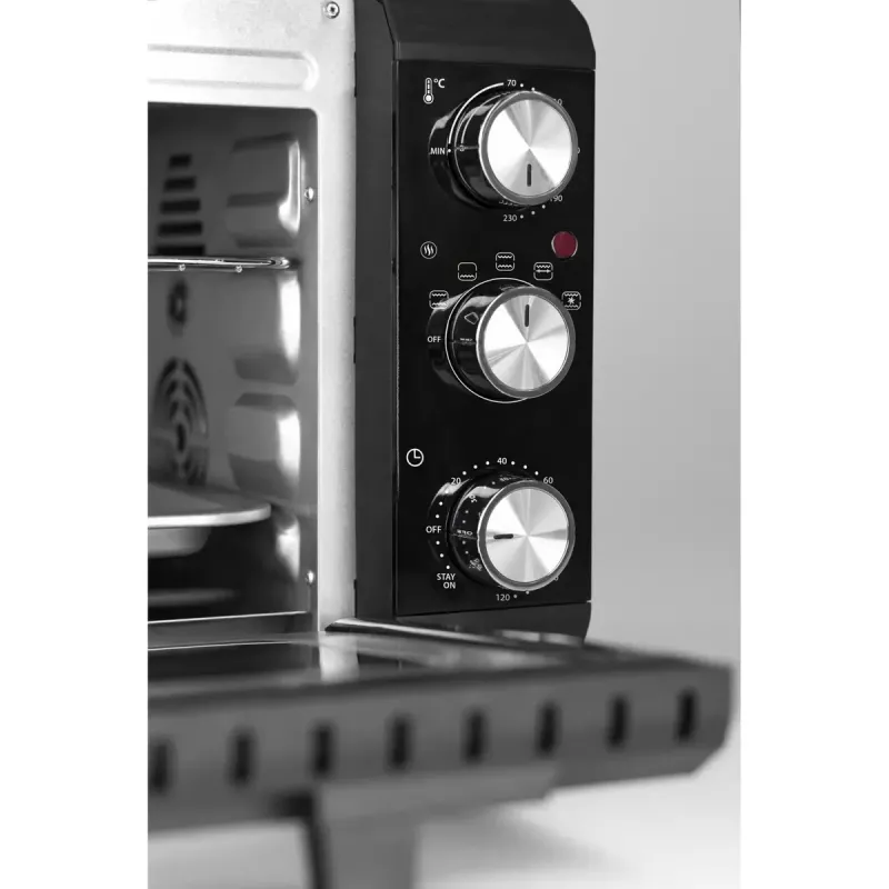 Caso TO 20 Design-Oven minihorno eléctrico, 20 l, 1500 W, convección, asador giratorio, temporizador, hasta 230 °C, carcasa Cool-Touch, negro
