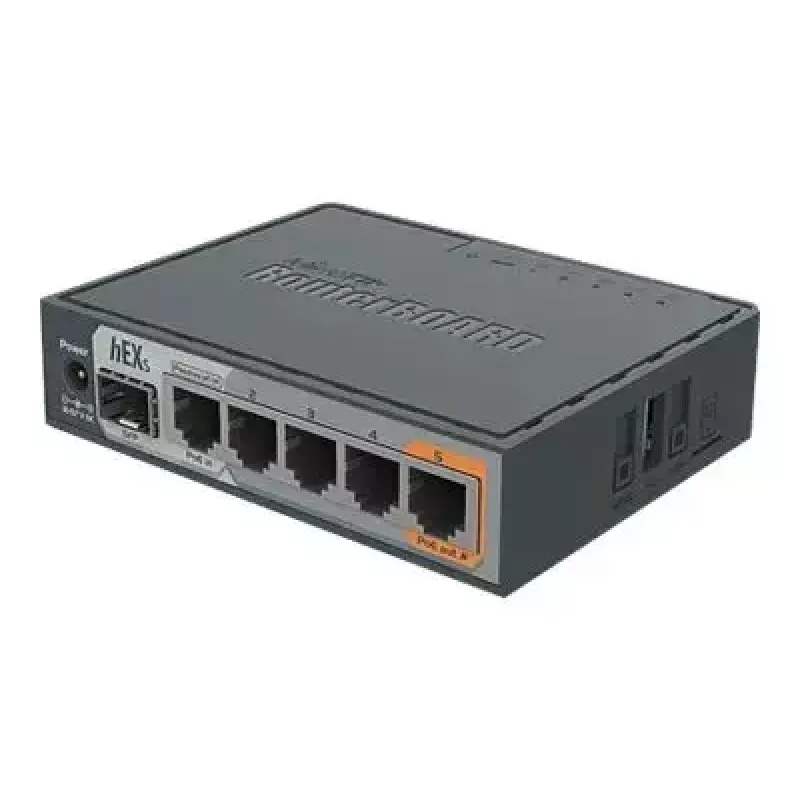 MikroTik RB760iGS hEX S router cableado, 5x Gigabit RJ45, 1x SFP, 1x USB 2.0, salida PoE, negro
