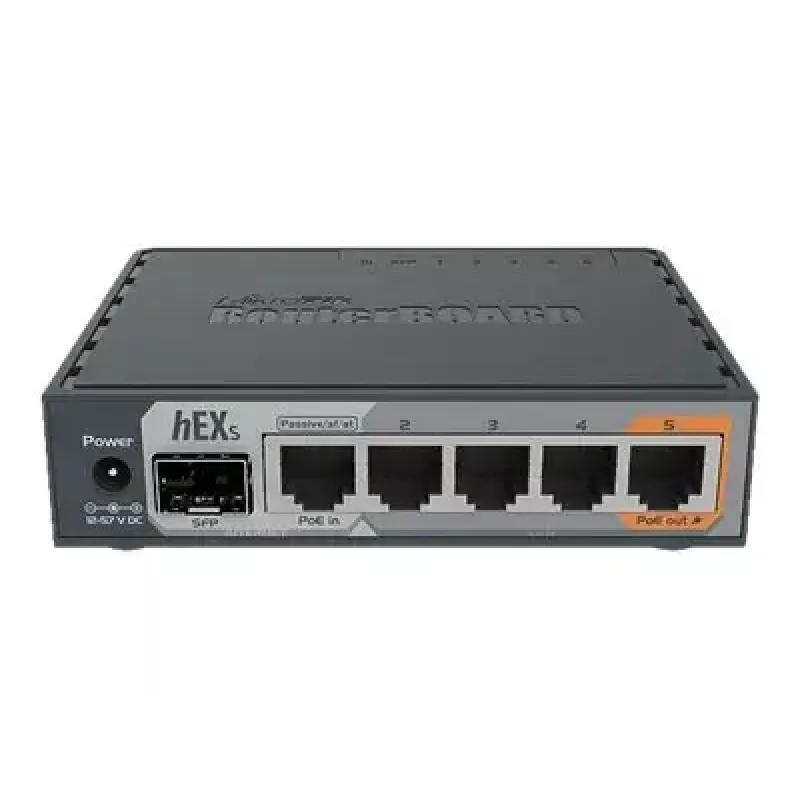 MikroTik RB760iGS hEX S router cableado, 5x Gigabit RJ45, 1x SFP, 1x USB 2.0, salida PoE, negro