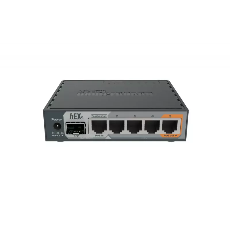 MikroTik RB760iGS hEX S router cableado, 5x Gigabit RJ45, 1x SFP, 1x USB 2.0, salida PoE, negro