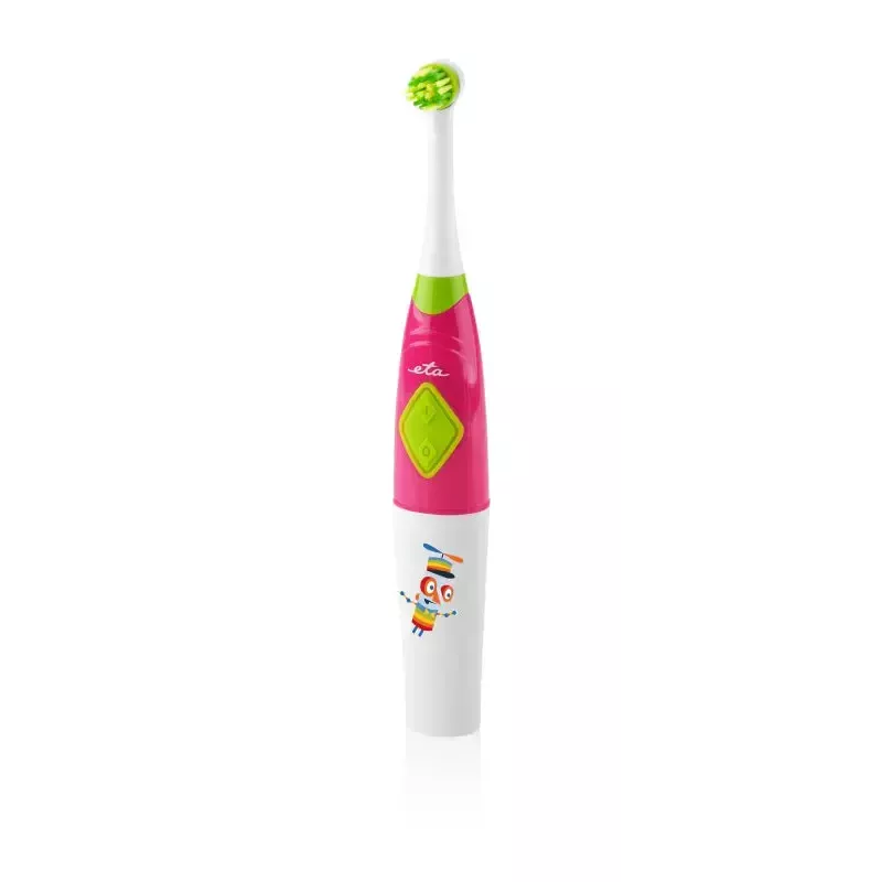ETA Sonetic ETA129490070 cepillo de dientes infantil a pilas con vaso y soporte, 2 cabezales, 2x AAA, temporizador de 2 minutos, rosa