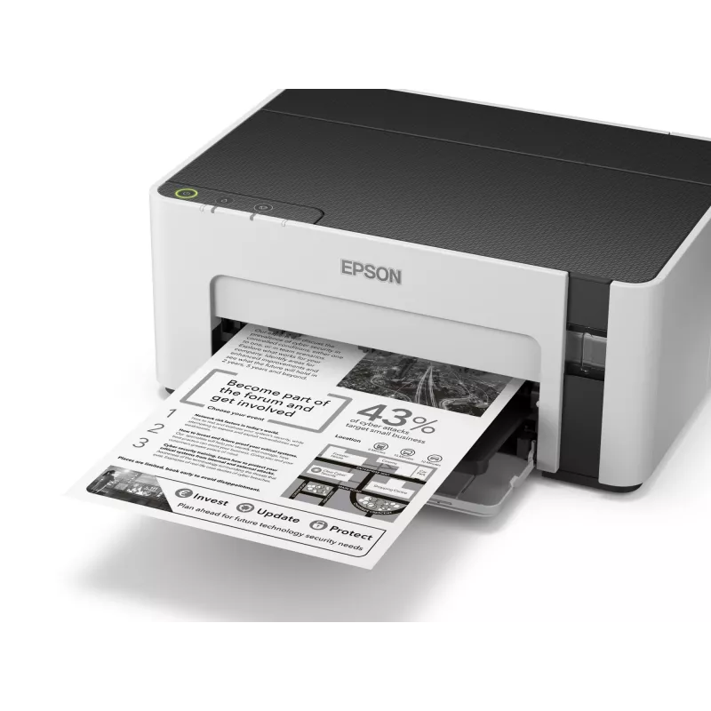 Impresora de inyección de tinta Epson EcoTank ET‑M1100 — monocromo, A4, 32 ppm, 1440×720 dpi, depósito de tinta integrado, USB 2.0, gris/negro