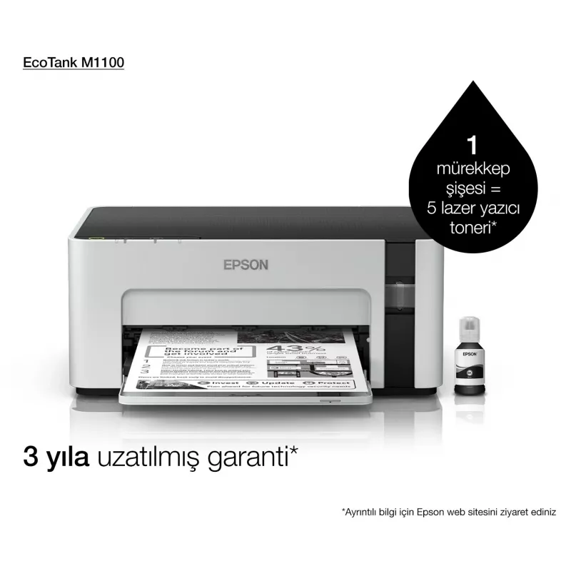 Impresora de inyección de tinta Epson EcoTank ET‑M1100 — monocromo, A4, 32 ppm, 1440×720 dpi, depósito de tinta integrado, USB 2.0, gris/negro