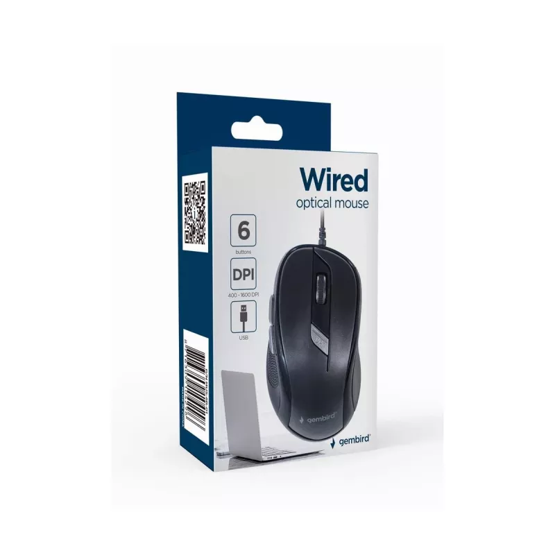Ratón óptico GEMBIRD MUS-6B-01 – 6 botones, rueda de desplazamiento, USB, negro