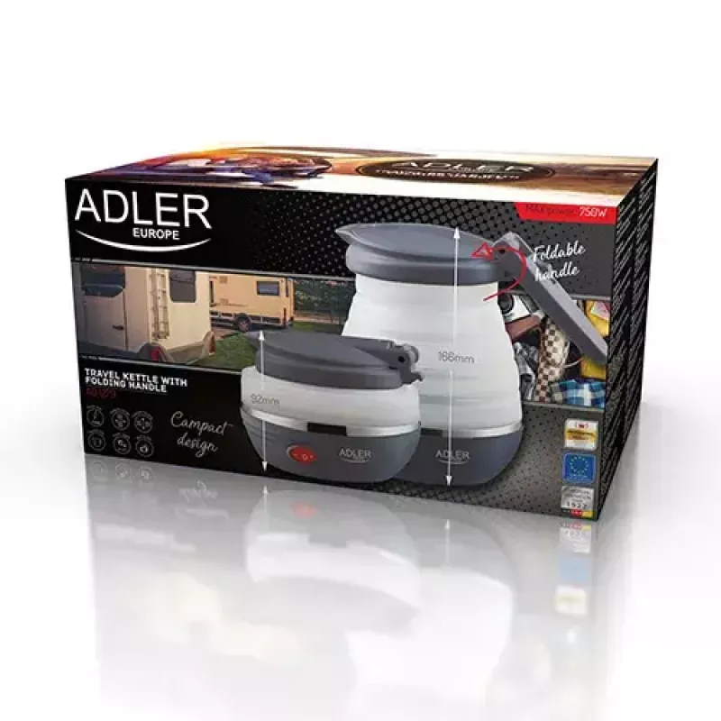 Hervidor de agua Adler AD 1279 — 0,6 L, 750 W, carcasa de plástico, control por botones, luz indicadora