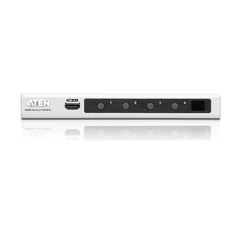 Switch de audio/vídeo ATEN 4 puertos 4K HDMI con mando a distancia por infrarrojos, HDMI, metal, plata, 60 Hz, 15 m, 3840 x 2160, 4096 x 2160