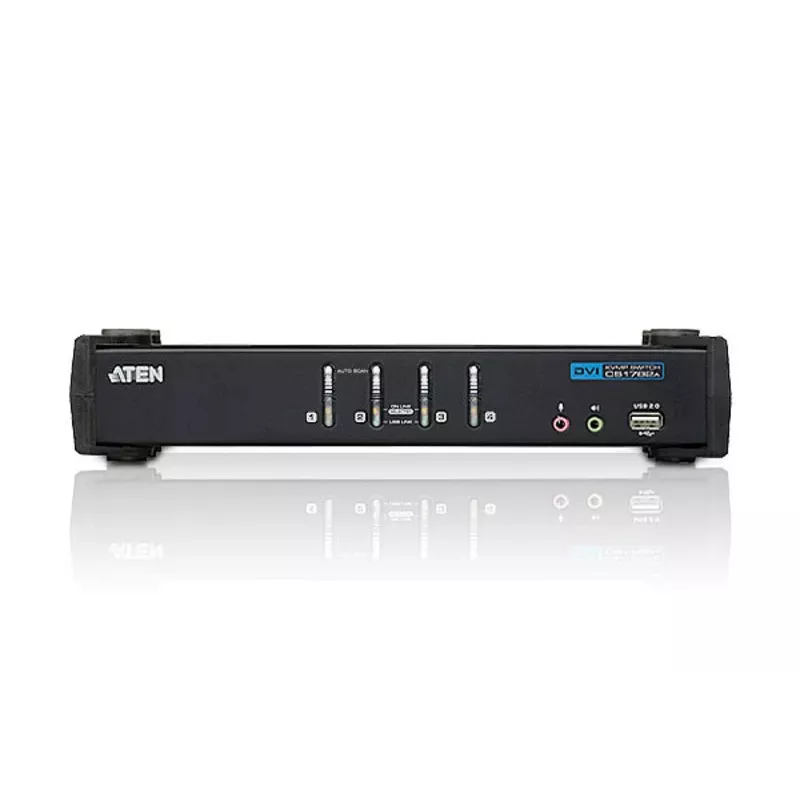 Switch KVM ATEN 4 puertos USB DVI con audio y hub USB 2.0 (cables KVM incluidos)