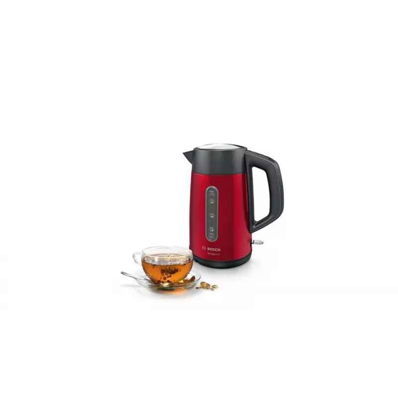 Hervidor de agua Bosch TWK4P434 — 1,7 L, 2400 W, Negro/Rojo