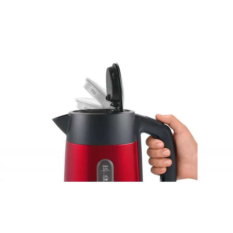 Hervidor de agua Bosch TWK4P434 — 1,7 L, 2400 W, Negro/Rojo