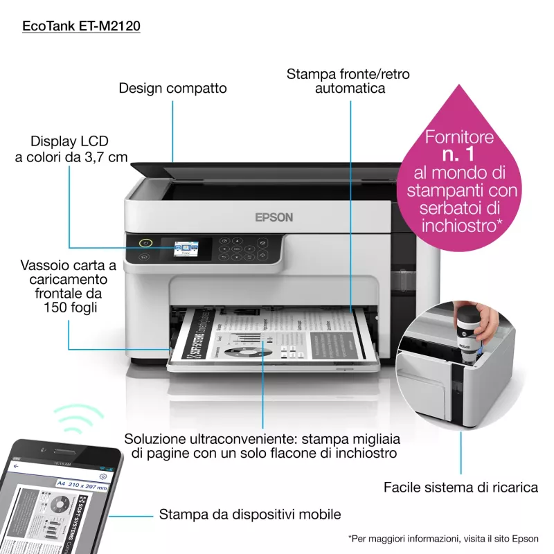 Epson EcoTank ET-M2120 Inyección de tinta A4 1440 x 720 DPI 32 ppm Wi-Fi