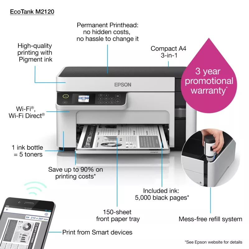 Epson EcoTank ET-M2120 Inyección de tinta A4 1440 x 720 DPI 32 ppm Wi-Fi