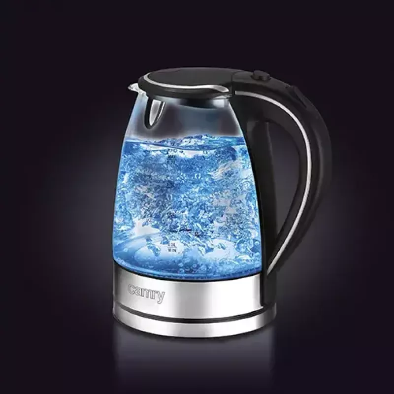 Hervidor de agua eléctrico Camry CR 1290 — carcasa de cristal, capacidad 1,7 l, 2000 W, temperatura ajustable, indicador de nivel de agua