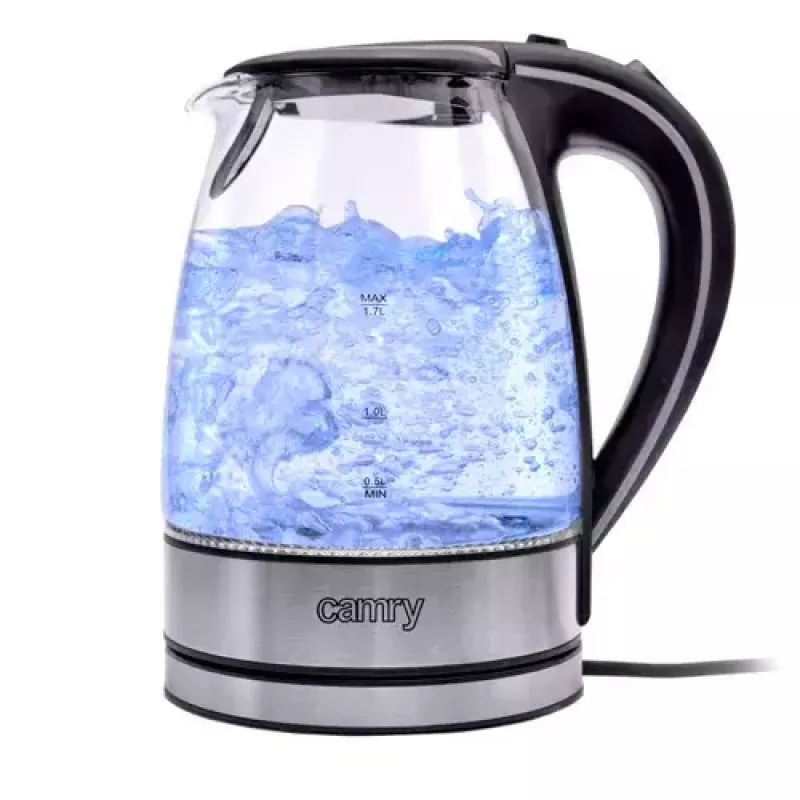 Hervidor de agua eléctrico Camry CR 1290 — carcasa de cristal, capacidad 1,7 l, 2000 W, temperatura ajustable, indicador de nivel de agua