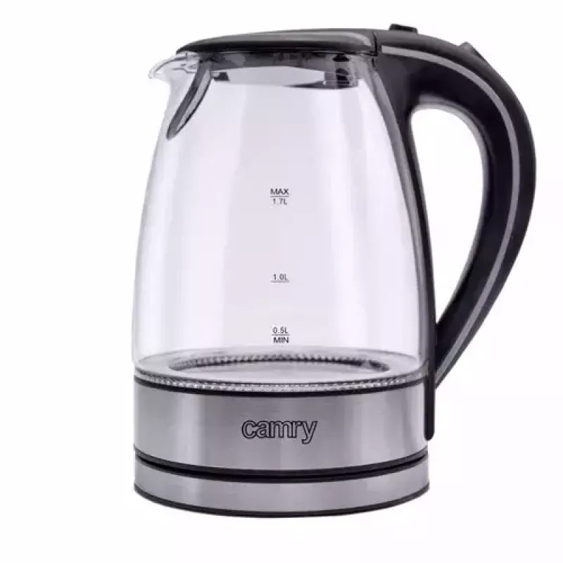 Hervidor de agua eléctrico Camry CR 1290 — carcasa de cristal, capacidad 1,7 l, 2000 W, temperatura ajustable, indicador de nivel de agua
