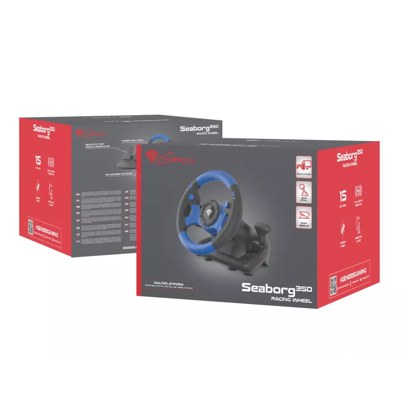 Volante y pedales GENESIS Seaborg 350 negro, azul USB Nintendo Switch, PC, PlayStation 4, Playstation 3, Xbox 360, Xbox One, Xbox Series S, Xbox Series X
