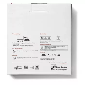 HITACHI-LG DATA STORAGE Unidad de DVD portátil ultrafina - Gp60nw60 - USB 2.0 - Blanco