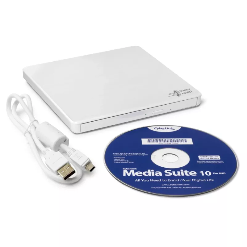 HITACHI-LG DATA STORAGE Unidad de DVD portátil ultrafina - Gp60nw60 - USB 2.0 - Blanco