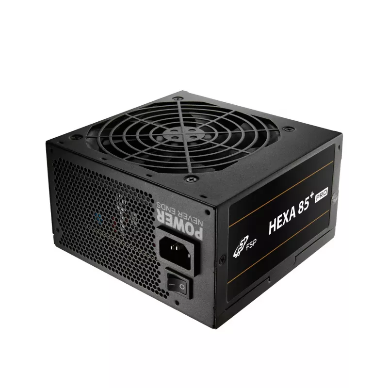 Fuente de alimentación FSP HEXA 85+ PRO 550W ATX ATX2.5 negra, 550 W, 100 - 240 V, 50 - 60 Hz, 7.5 - 3 A, Activa, 100 W