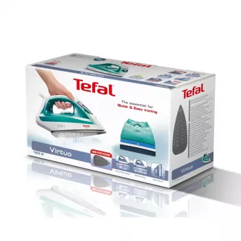 Plancha de vapor Tefal Virtuo FV1710 — 1800 W, golpe de vapor de 80 g/min, función de vapor vertical, verde/blanco