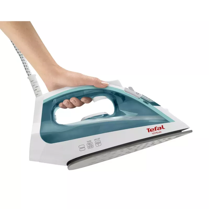 Plancha de vapor Tefal Virtuo FV1710 — 1800 W, golpe de vapor de 80 g/min, función de vapor vertical, verde/blanco