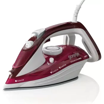 Gorenje SIH3000RBC plancha de vapor, 3000 W, suela cerámica, depósito de agua de 350 ml, vapor 40 g/min, 1,6 kg, rojo/blanco