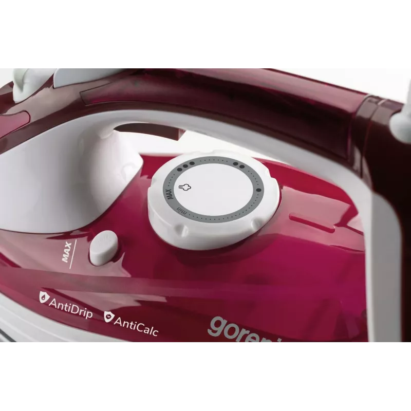 Gorenje SIH3000RBC plancha de vapor, 3000 W, suela cerámica, depósito de agua de 350 ml, vapor 40 g/min, 1,6 kg, rojo/blanco