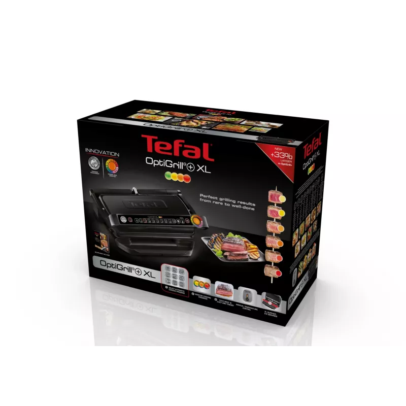 Parrilla de contacto Tefal GC7228 — parrilla de contacto, superficie de parrilla de 800 cm², termostato regulable, acero inoxidable negro