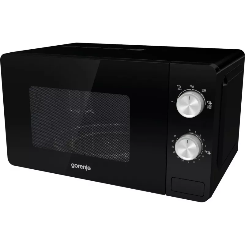 Microondas sencillo Gorenje MO20E1B – 20 L, 800 W, 5 niveles de potencia, plato giratorio de 270 mm, negro
