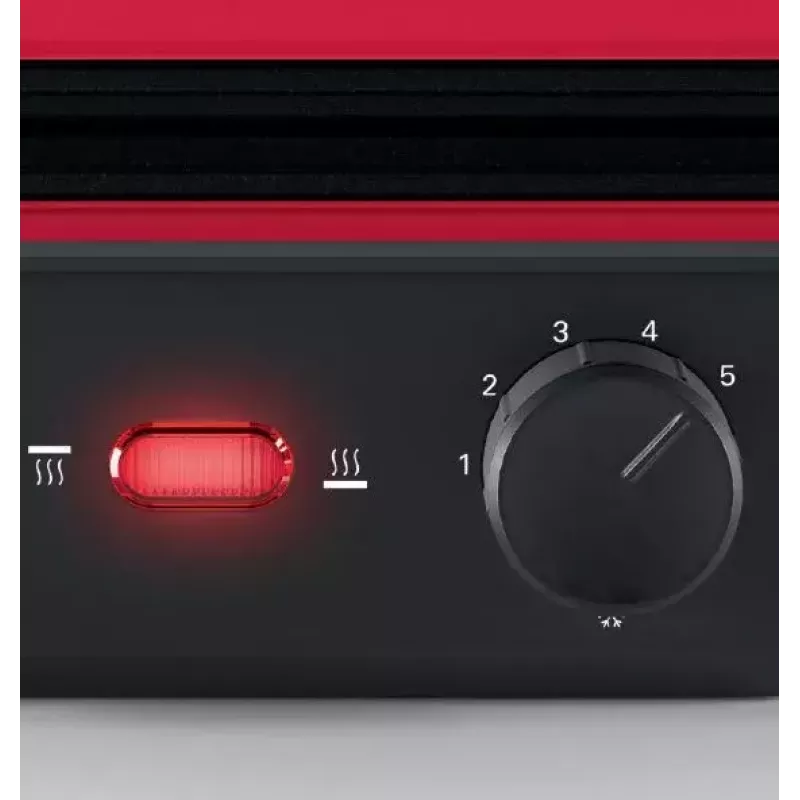 Parrilla de contacto Bosch TCG4104 — 2000 W, rectangular, termostato regulable, superficie de parrilla 328×238 mm, rojo