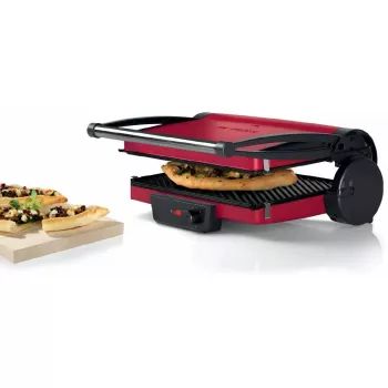 Parrilla de contacto Bosch TCG4104 — 2000 W, rectangular, termostato regulable, superficie de parrilla 328×238 mm, rojo