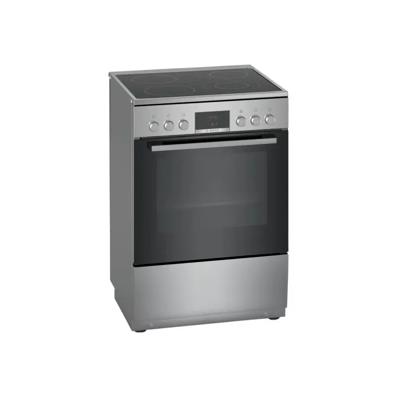 Cocina independiente Bosch Serie 4 HKR39A250U, placa vitrocerámica 4 zonas, horno 66 L, acero inoxidable, 600 mm