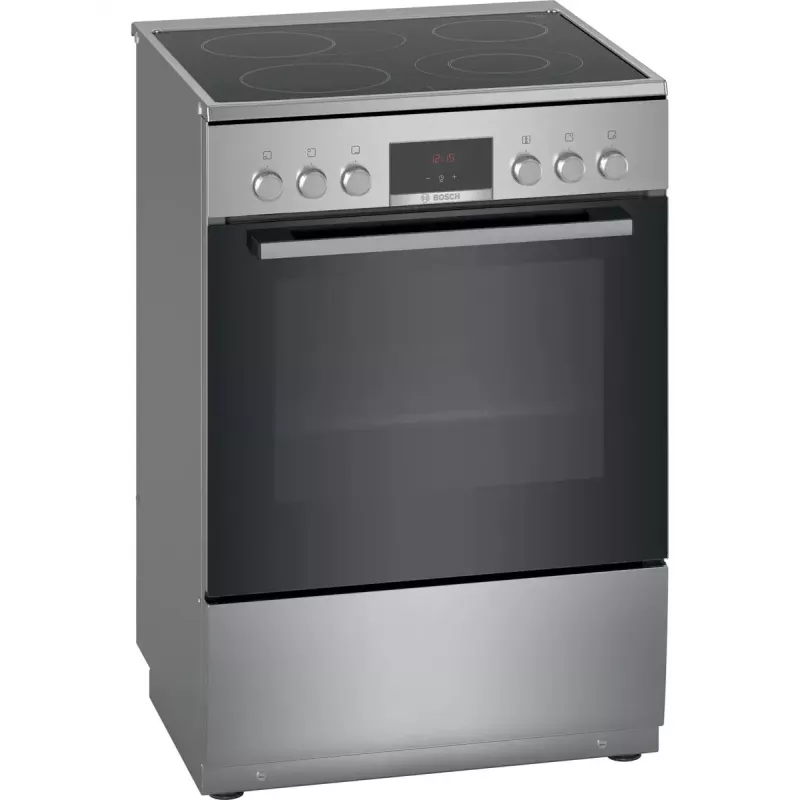 Cocina independiente Bosch Serie 4 HKR39A250U, placa vitrocerámica 4 zonas, horno 66 L, acero inoxidable, 600 mm