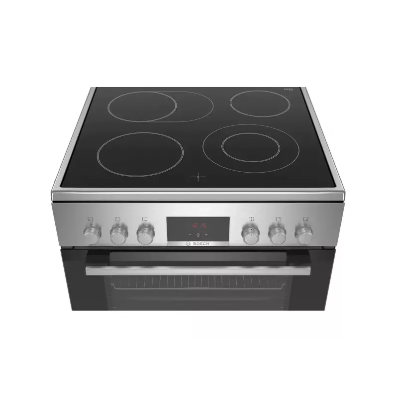 Cocina independiente Bosch Serie 4 HKR39A250U, placa vitrocerámica 4 zonas, horno 66 L, acero inoxidable, 600 mm