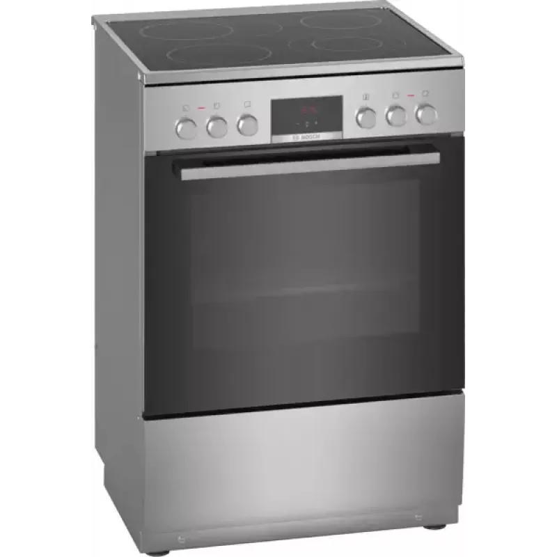 Cocina independiente Bosch Serie 4 HKR39A250U, placa vitrocerámica 4 zonas, horno 66 L, acero inoxidable, 600 mm