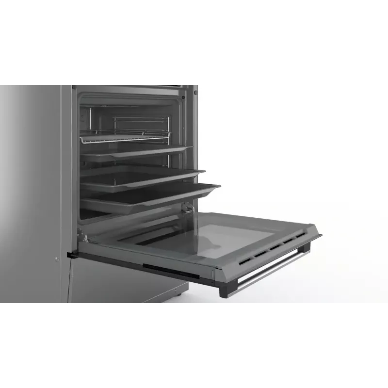 Cocina independiente Bosch Serie 4 HKR39A250U, placa vitrocerámica 4 zonas, horno 66 L, acero inoxidable, 600 mm