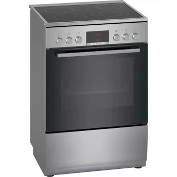 Cocina independiente Bosch Serie 4 HKR39A250U, placa vitrocerámica 4 zonas, horno 66 L, acero inoxidable, 600 mm