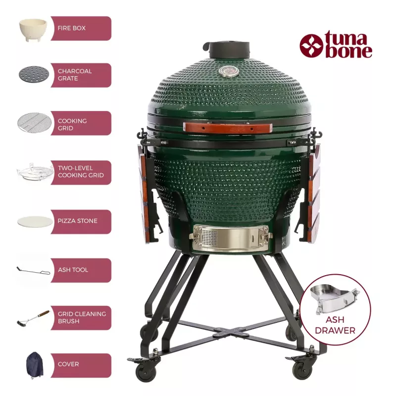 TunaBone Kamado Pro barbacoa de cerámica de 24 pulgadas, talla L, verde (TBG24GREEN-02)