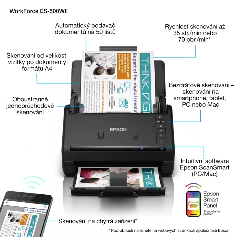Escáner de documentos Epson WorkForce ES-500WII 600 x 600 dpi A4 negro