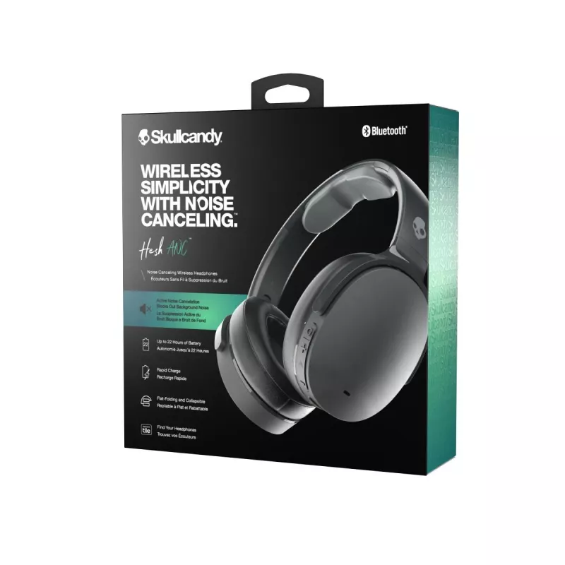 Skullcandy Hesh ANC S6HHW-N740 auriculares over-ear, con cable e inalámbricos, Bluetooth, cancelación activa de ruido, USB-C, hasta 22 h, True Black
