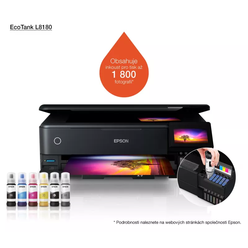 Impresora multifunción de inyección de tinta Epson EcoTank L8180 — A3+, color, 5760x1440 DPI, 32 ppm, dúplex, Wi‑Fi, Ethernet