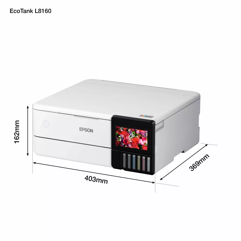 Impresora multifunción de inyección de tinta Epson EcoTank L8160 — impresión en color, 5760x1440 DPI, 32 ppm, A4, Wi‑Fi, dúplex