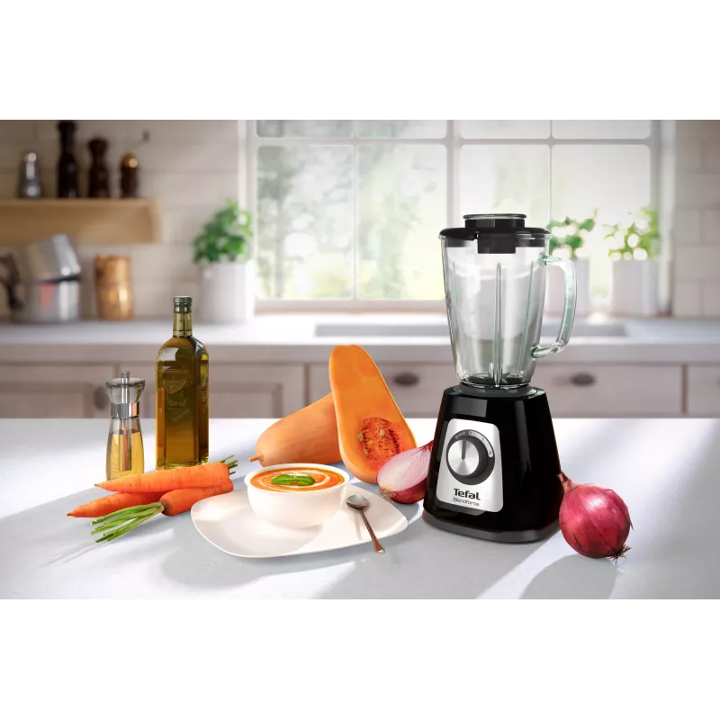 Batidora de vaso Tefal BlendForce II BL4388 — 800 W, jarra de cristal de 1,25 l, trituradora de hielo, negro/acero inoxidable cepillado