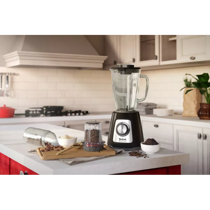 Batidora de vaso Tefal BlendForce II BL4388 — 800 W, jarra de cristal de 1,25 l, trituradora de hielo, negro/acero inoxidable cepillado