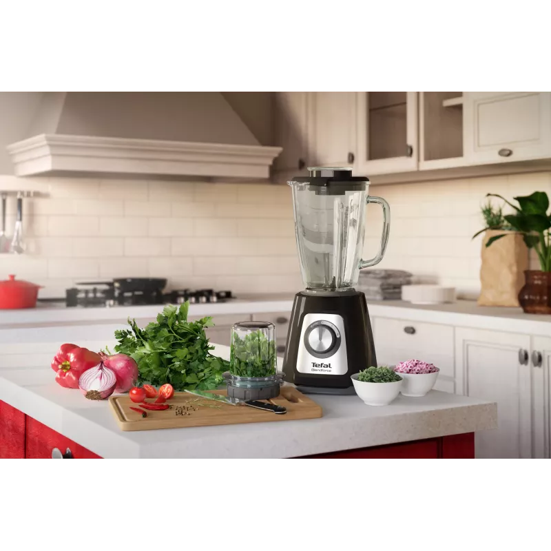 Batidora de vaso Tefal BlendForce II BL4388 — 800 W, jarra de cristal de 1,25 l, trituradora de hielo, negro/acero inoxidable cepillado