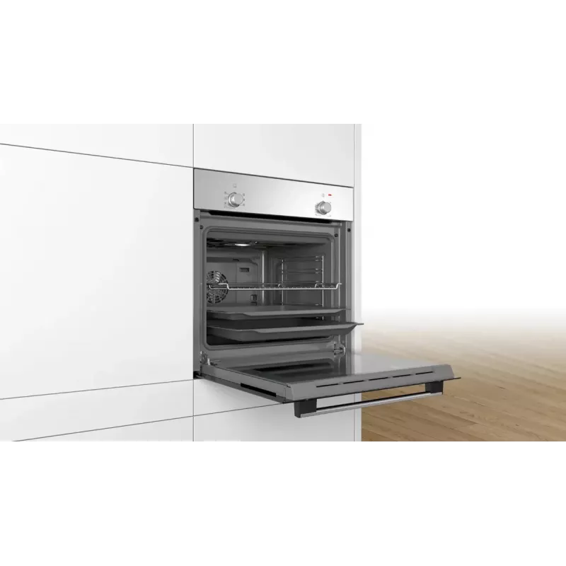Horno integrable Bosch Serie 2 HBF010BR1S eléctrico, 66 L, acero inoxidable, mandos giratorios
