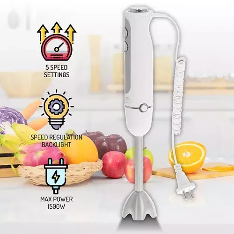 Batidora de brazo Adler AD 4625w — batidora de mano, 5 velocidades, turbo, 1500 W, cuchillas de acero inoxidable, plata/blanco