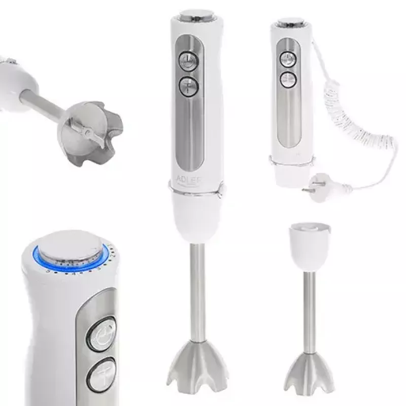 Batidora de brazo Adler AD 4625w — batidora de mano, 5 velocidades, turbo, 1500 W, cuchillas de acero inoxidable, plata/blanco