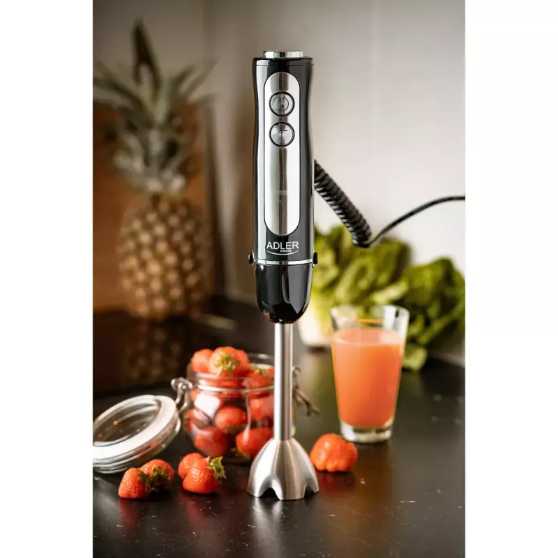 Batidora de brazo Adler AD 4625B — batidora de mano, 1500 W máx., 850 W potencia nominal, 5 velocidades, control mecánico, turbo, cuchilla de acero inoxidable, negro
