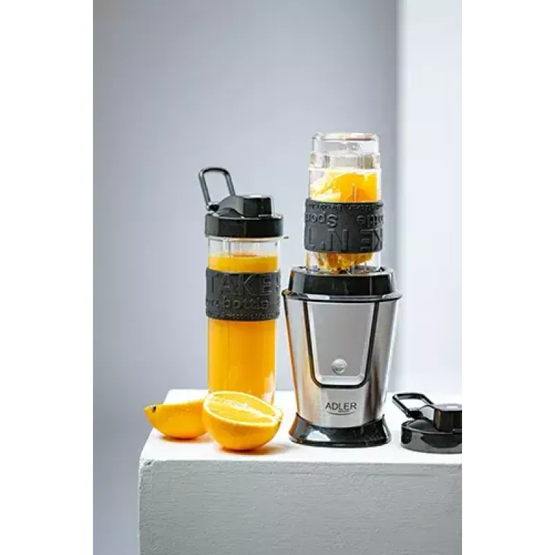 Batidora deportiva Adler AD 4081 — batidora personal portátil, 800 W pico, vaso de 0,57 l, cuchillas de acero inoxidable, 2 botellas