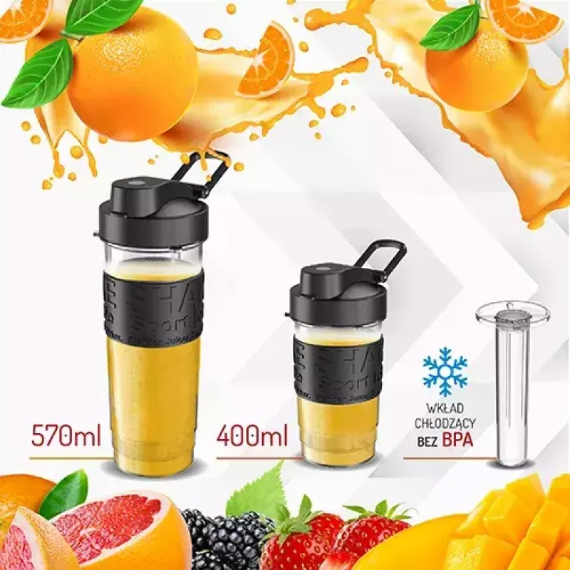 Batidora deportiva Adler AD 4081 — batidora personal portátil, 800 W pico, vaso de 0,57 l, cuchillas de acero inoxidable, 2 botellas